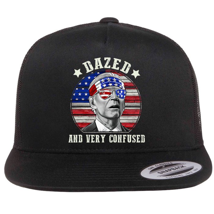 Funny Joe Biden Dazed And Very Confused 4th Of July 2024 Flat Bill Trucker Hat