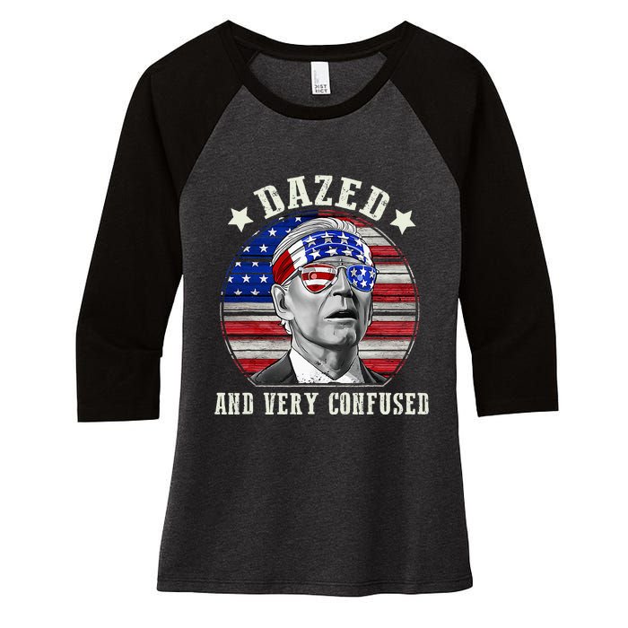 Funny Joe Biden Dazed And Very Confused 4th Of July 2024 Women's Tri-Blend 3/4-Sleeve Raglan Shirt