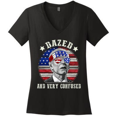 Funny Joe Biden Dazed And Very Confused 4th Of July 2024 Women's V-Neck T-Shirt