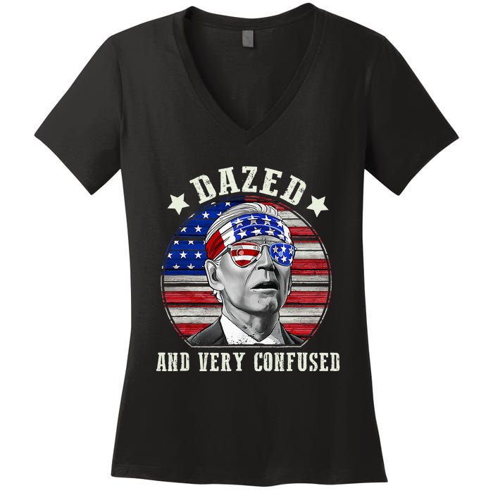 Funny Joe Biden Dazed And Very Confused 4th Of July 2024 Women's V-Neck T-Shirt