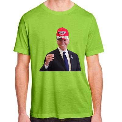 Funny Joe Biden Dons Trump 2024 Cap Wear A Trump Hat Gift Adult ChromaSoft Performance T-Shirt