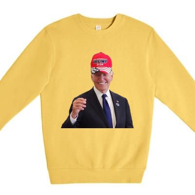 Funny Joe Biden Dons Trump 2024 Cap Wear A Trump Hat Gift Premium Crewneck Sweatshirt