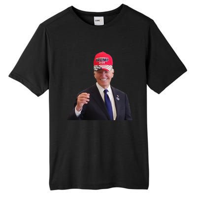 Funny Joe Biden Dons Trump 2024 Cap Wear A Trump Hat Gift Tall Fusion ChromaSoft Performance T-Shirt