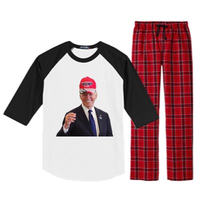 Funny Joe Biden Dons Trump 2024 Cap Wear A Trump Hat Gift Raglan Sleeve Pajama Set