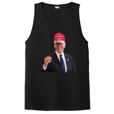 Funny Joe Biden Dons Trump 2024 Cap Wear A Trump Hat Gift PosiCharge Competitor Tank