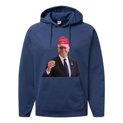 Funny Joe Biden Dons Trump 2024 Cap Wear A Trump Hat Gift Performance Fleece Hoodie