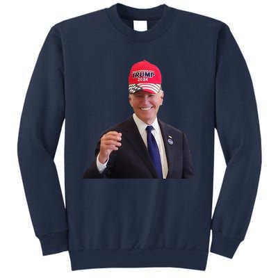 Funny Joe Biden Dons Trump 2024 Cap Wear A Trump Hat Gift Sweatshirt