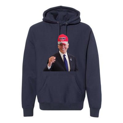 Funny Joe Biden Dons Trump 2024 Cap Wear A Trump Hat Gift Premium Hoodie