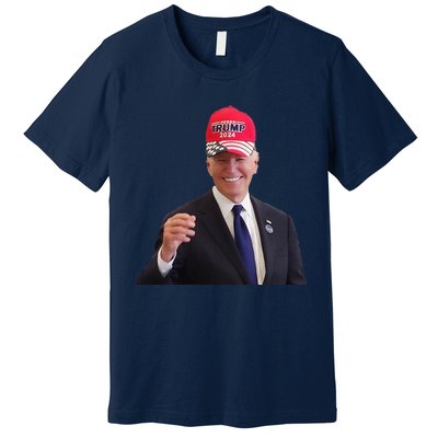 Funny Joe Biden Dons Trump 2024 Cap Wear A Trump Hat Gift Premium T-Shirt