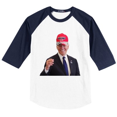 Funny Joe Biden Dons Trump 2024 Cap Wear A Trump Hat Gift Baseball Sleeve Shirt