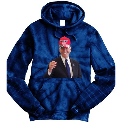 Funny Joe Biden Dons Trump 2024 Cap Wear A Trump Hat Gift Tie Dye Hoodie