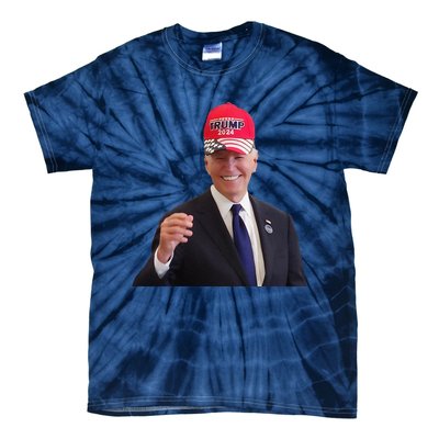 Funny Joe Biden Dons Trump 2024 Cap Wear A Trump Hat Gift Tie-Dye T-Shirt