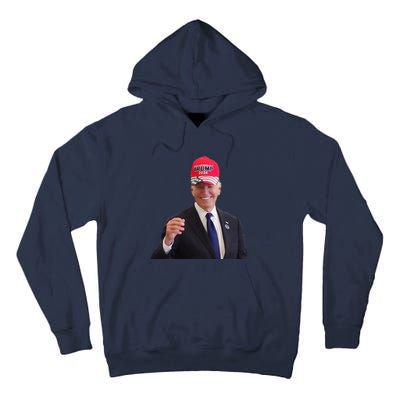 Funny Joe Biden Dons Trump 2024 Cap Wear A Trump Hat Gift Tall Hoodie