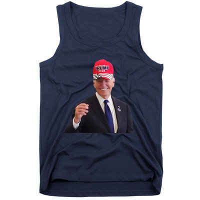 Funny Joe Biden Dons Trump 2024 Cap Wear A Trump Hat Gift Tank Top