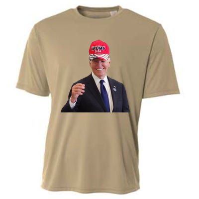 Funny Joe Biden Dons Trump 2024 Cap Wear A Trump Hat Gift Cooling Performance Crew T-Shirt