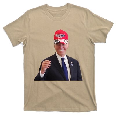 Funny Joe Biden Dons Trump 2024 Cap Wear A Trump Hat Gift T-Shirt