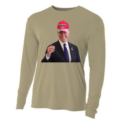 Funny Joe Biden Dons Trump 2024 Cap Wear A Trump Hat Gift Cooling Performance Long Sleeve Crew