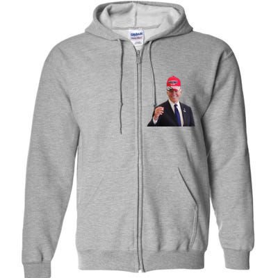 Funny Joe Biden Dons Trump 2024 Cap Wear A Trump Hat Gift Full Zip Hoodie