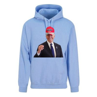 Funny Joe Biden Dons Trump 2024 Cap Wear A Trump Hat Gift Unisex Surf Hoodie