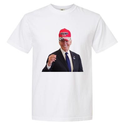 Funny Joe Biden Dons Trump 2024 Cap Wear A Trump Hat Gift Garment-Dyed Heavyweight T-Shirt