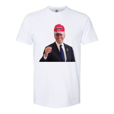 Funny Joe Biden Dons Trump 2024 Cap Wear A Trump Hat Gift Softstyle CVC T-Shirt