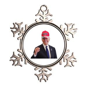 Funny Joe Biden Dons Trump 2024 Cap Wear A Trump Hat Gift Metallic Star Ornament