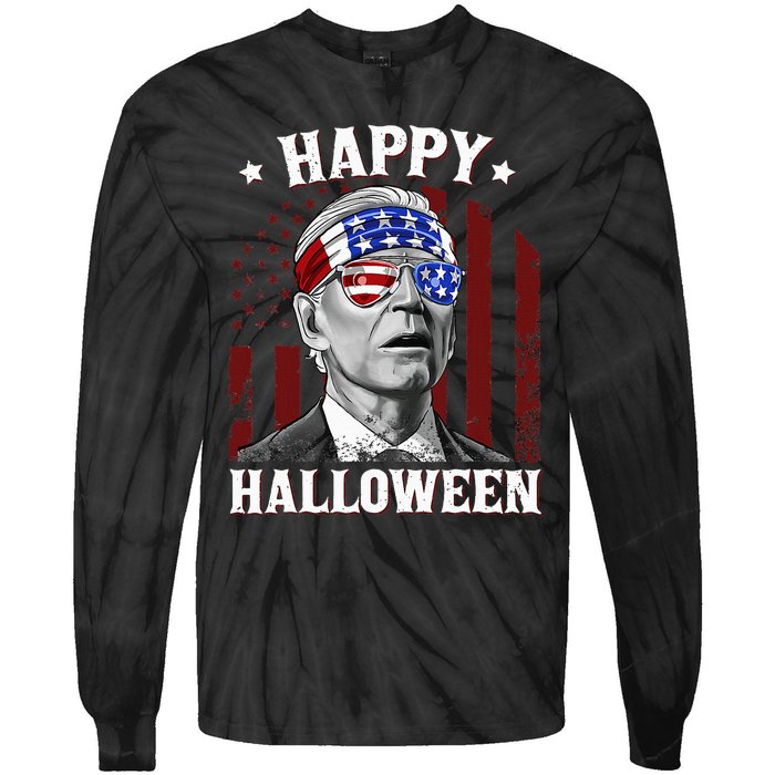 Funny Joe Biden Happy Halloween Confused 4th Of July 2024 Tie-Dye Long Sleeve Shirt