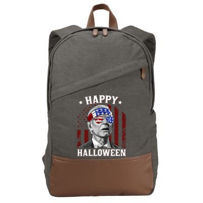 Funny Joe Biden Happy Halloween Confused 4th Of July 2024 Cotton Canvas Backpack