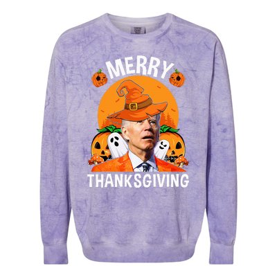 Funny Joe Biden Happy Halloween Merry Thanksgiving Colorblast Crewneck Sweatshirt