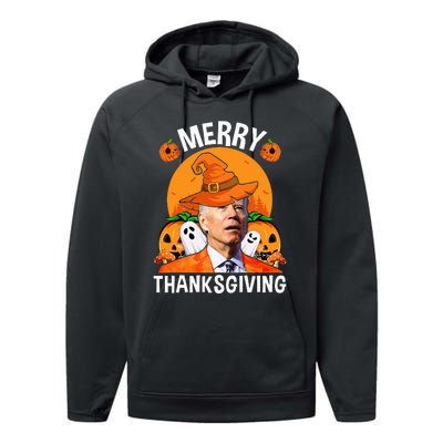 Funny Joe Biden Happy Halloween Merry Thanksgiving Performance Fleece Hoodie