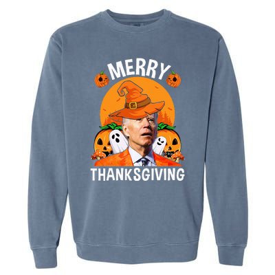 Funny Joe Biden Happy Halloween Merry Thanksgiving Garment-Dyed Sweatshirt