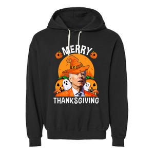 Funny Joe Biden Happy Halloween Merry Thanksgiving Garment-Dyed Fleece Hoodie