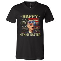 Fun Joe Biden 4th Of July Happy 4th Of Easter Us Flag V-Neck T-Shirt