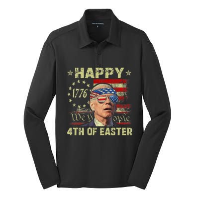 Fun Joe Biden 4th Of July Happy 4th Of Easter Us Flag Silk Touch Performance Long Sleeve Polo