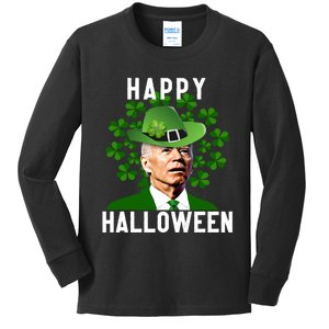 Funny Joe Biden St Patricks Day Confused Halloween Biden Kids Long Sleeve Shirt