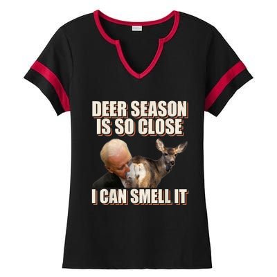 Funny Joe Biden Deer Season Is So Close I Can Smell It Ladies Halftime Notch Neck Tee