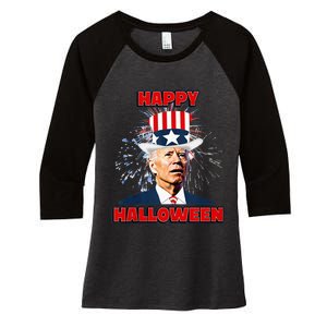 Funny Joe Biden Happy Halloween For Fourth Of July Women's Tri-Blend 3/4-Sleeve Raglan Shirt