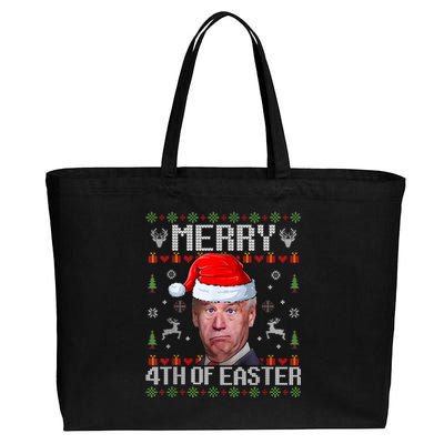 Funny Joe Biden Merry 4th Of Easter Funny Ugly Christmas Cotton Canvas Jumbo Tote