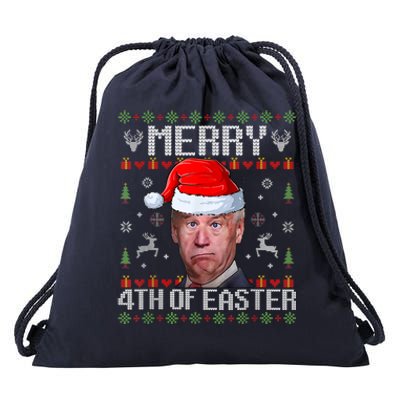 Funny Joe Biden Merry 4th Of Easter Funny Ugly Christmas Drawstring Bag