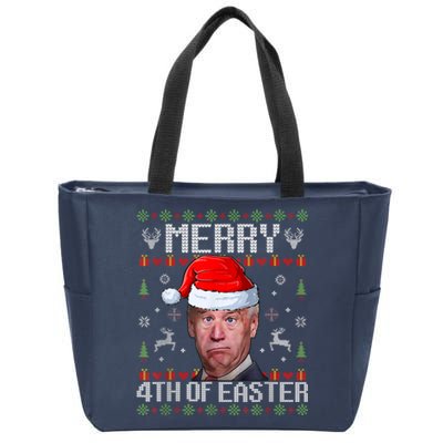 Funny Joe Biden Merry 4th Of Easter Funny Ugly Christmas Zip Tote Bag