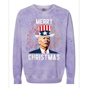 Funny Joe Biden Merry Christmas For Fourth Of July Colorblast Crewneck Sweatshirt