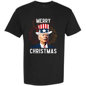 Funny Joe Biden Merry Christmas For Fourth Of July Garment-Dyed Heavyweight T-Shirt