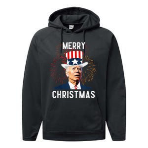 Funny Joe Biden Merry Christmas For Fourth Of July Performance Fleece Hoodie