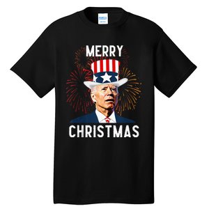 Funny Joe Biden Merry Christmas For Fourth Of July Tall T-Shirt