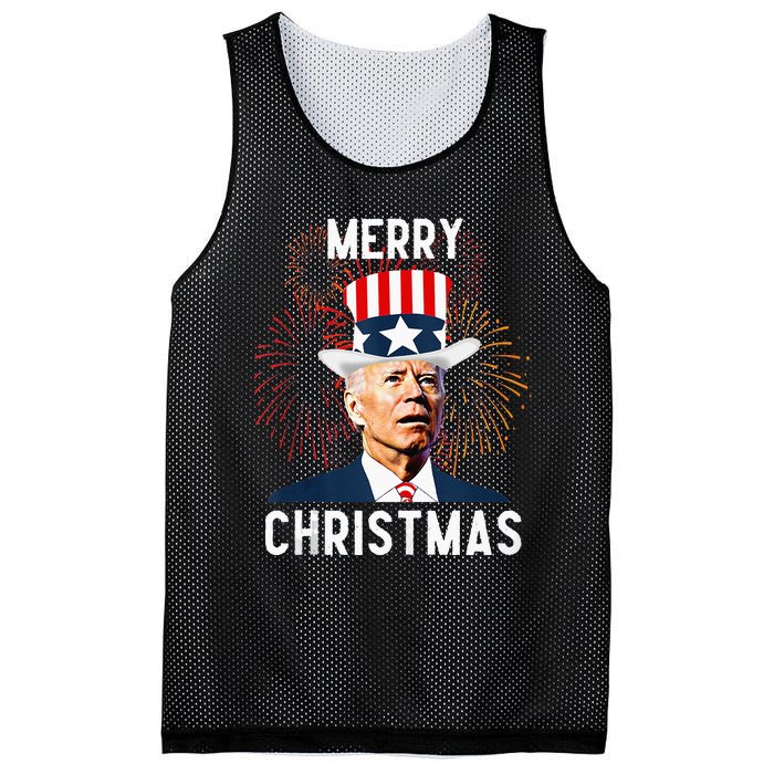 Funny Joe Biden Merry Christmas For Fourth Of July Mesh Reversible Basketball Jersey Tank