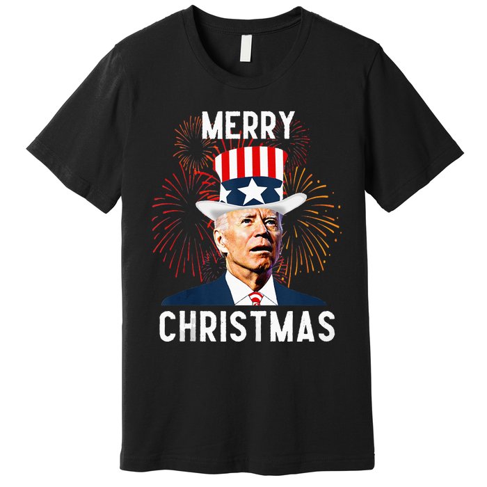 Funny Joe Biden Merry Christmas For Fourth Of July Premium T-Shirt