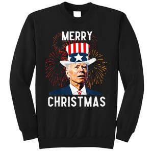 Funny Joe Biden Merry Christmas For Fourth Of July Tall Sweatshirt