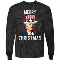 Funny Joe Biden Merry Christmas For Fourth Of July Tie-Dye Long Sleeve Shirt