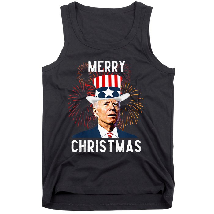 Funny Joe Biden Merry Christmas For Fourth Of July Tank Top