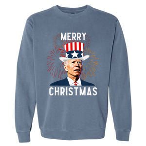 Funny Joe Biden Merry Christmas For Fourth Of July Garment-Dyed Sweatshirt